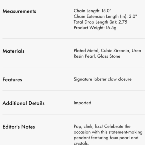 🔹️Kate Spade 🔹️Cheers To That Pendant Crystal  Gold Pearl Statement Necklace - Picture 4 of 6